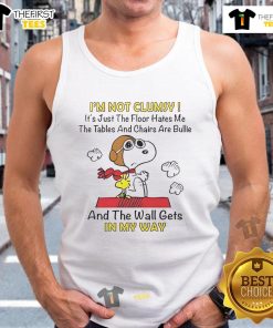 Good Snoopy and Woodstock 'I'm Not Clumsy, It's Just The Floor Hates Me' tank top featuring playful cartoon design.