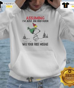 Good Snoopy hoodie featuring 'Assuming I'm Just an Old Man Was Your First Mistake' design, perfect for fans of classic comics.