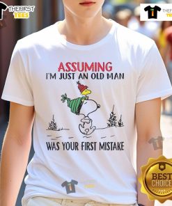 Good Snoopy T-Shirt featuring 'Assuming Im Just An Old Man Was Your First Mistake' design for fun and quirky fashion.
