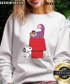 Good Snoopy X Cheshire Cat sweatshirt featuring a whimsical design of Snoopy and the Cheshire Cat as unwelcome visitors.