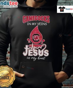 Good South Carolina Gamecocks in My Veins Jesus in My Heart Hoodie for fans, showcasing team spirit and faith.