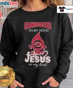Good South Carolina Gamecocks in My Veins Jesus in My Heart sweatshirt featuring vibrant team colors and a cozy design.