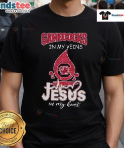 Good South Carolina Gamecocks In My Veins Jesus In My Heart T-Shirt design featuring bold graphics and team colors.
