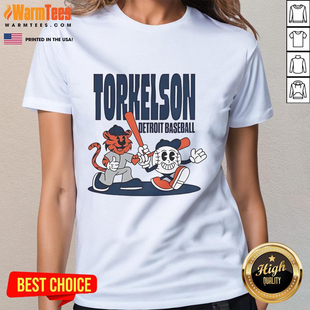 Good Spencer Torkelson Detroit Tigers Baseball Mid Summer Cartoon Ladies Tee Cartoon design of Spencer Torkelson in Detroit Tigers baseball gear on a ladies tee, perfect for summer wear.