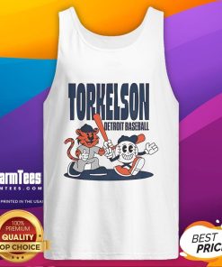 Cartoon tank top featuring Spencer Torkelson of the Detroit Tigers, perfect for mid-summer baseball fans.