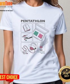 Stylish Good Squid Game Pentathlon Ladies Tee featuring vibrant graphics, perfect for fans of the series and comfortable wear.