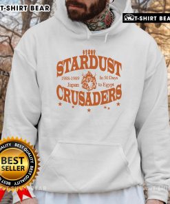 Alt Text: Good Stardust Crusaders 1988-1989 Japan hoodie featuring vibrant artwork inspired by '50 Days to Egypt'.
