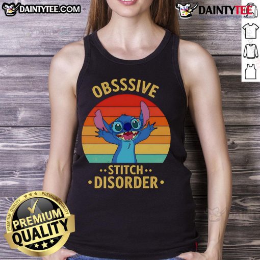 Retro tank top featuring 'Good Stitch Obsessive Disorder' design, perfect for sewing enthusiasts and casual wear.