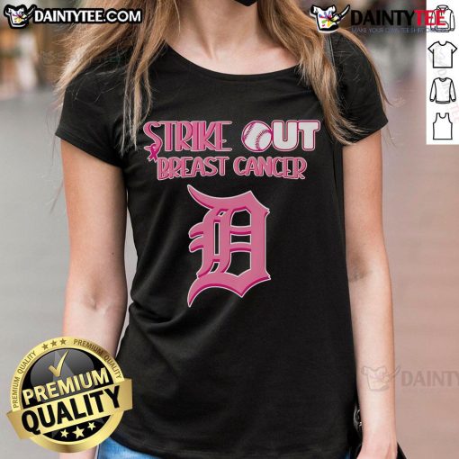 Detroit Tigers ladies tee supporting breast cancer awareness with a stylish Good Strike Out design for fans.