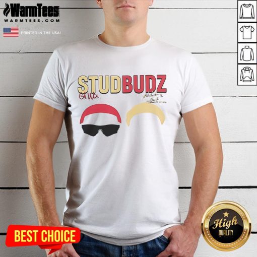 Alt Text: Good Studbudz Natisha Hiedeman and Courtney Williams signature t-shirt featuring bold designs and vibrant colors.