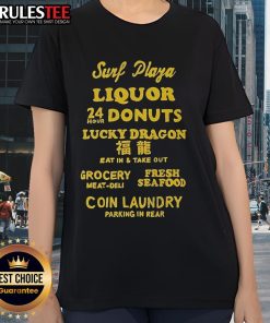 Good Surf Plaza offers liquor, donuts, and Lucky Dragon eat-in/take-out with rear parking and ladies' tee options.
