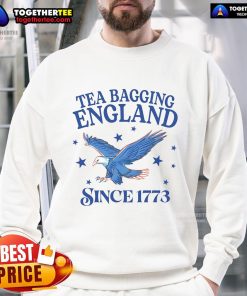 Patriotic eagle sweatshirt featuring 'Good Tea Bagging England Since 1773' design, perfect for tea lovers and England fans.