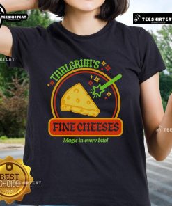 Good Thalgrim's Fine Cheese Ladies Tee featuring 'Magic in Every Bite' slogan, perfect for cheese lovers and casual wear.