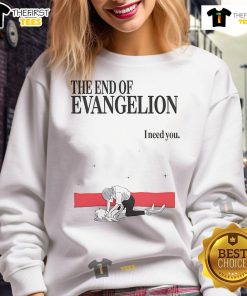 Good The End Of Evangelion I Need You sweatshirt featuring iconic anime graphics and vibrant colors, perfect for fans.