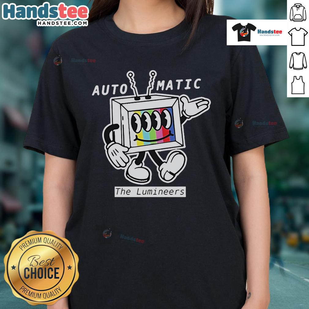 Good The Lumineers 2025 Automatic World Tour Tv Ladies Tee Alt Text: Good The Lumineers 2025 Automatic World Tour TV Ladies Tee featuring vibrant design and tour details.