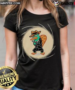 Good The Spy With The Golden Tail Platypus Ladies Tee featuring a vibrant platypus design on a stylish women's shirt.