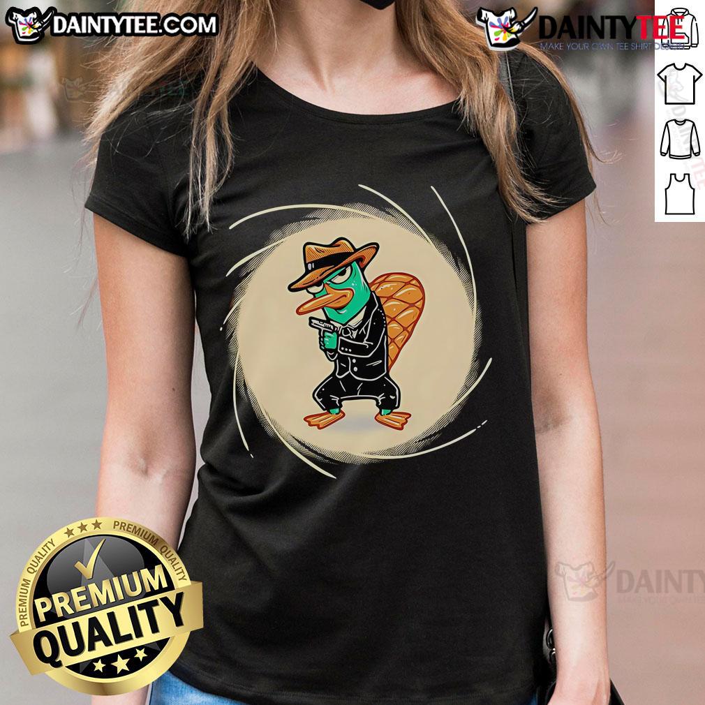 Good The Spy With The Golden Tail Platypus Ladies Tee Good The Spy With The Golden Tail Platypus Ladies Tee featuring a vibrant platypus design on a stylish women's shirt.