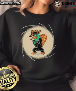 Alt Text: Good The Spy with the Golden Tail platypus sweatshirt featuring a colorful design and cozy fit for fans.