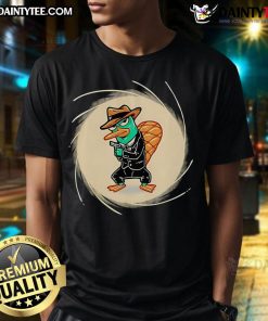 Good The Spy With The Golden Tail platypus t-shirt featuring a vibrant design of a playful platypus in action.