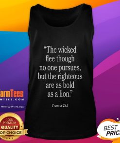 Proverbs tank top featuring 'The wicked flee though no one pursues, but the righteous are bold as a lion' design.
