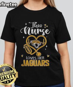 Nurse wearing a Jacksonville Jaguars ladies tee, showcasing team spirit and love for football in a vibrant design.