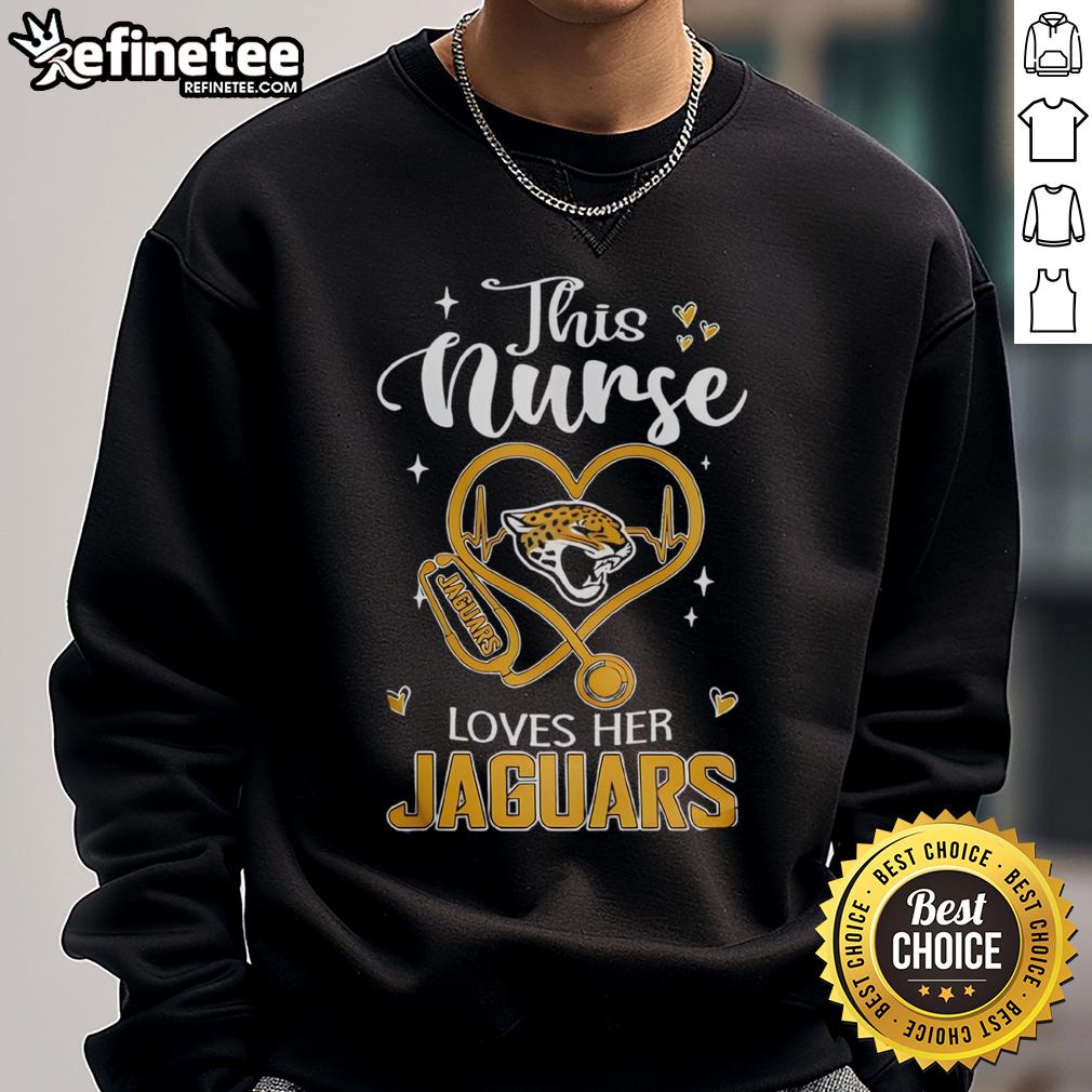 Good This Nurse Love Her Jacksonville Jaguars Sweatshirt Alt Text: Nurse wearing a Jacksonville Jaguars sweatshirt, showcasing her team spirit and love for football.