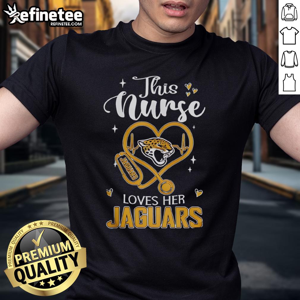 Good This Nurse Love Her Jacksonville Jaguars T Shirt Alt Text: Nurse wearing a Jacksonville Jaguars T-shirt, showcasing her love for the team with a cheerful smile.