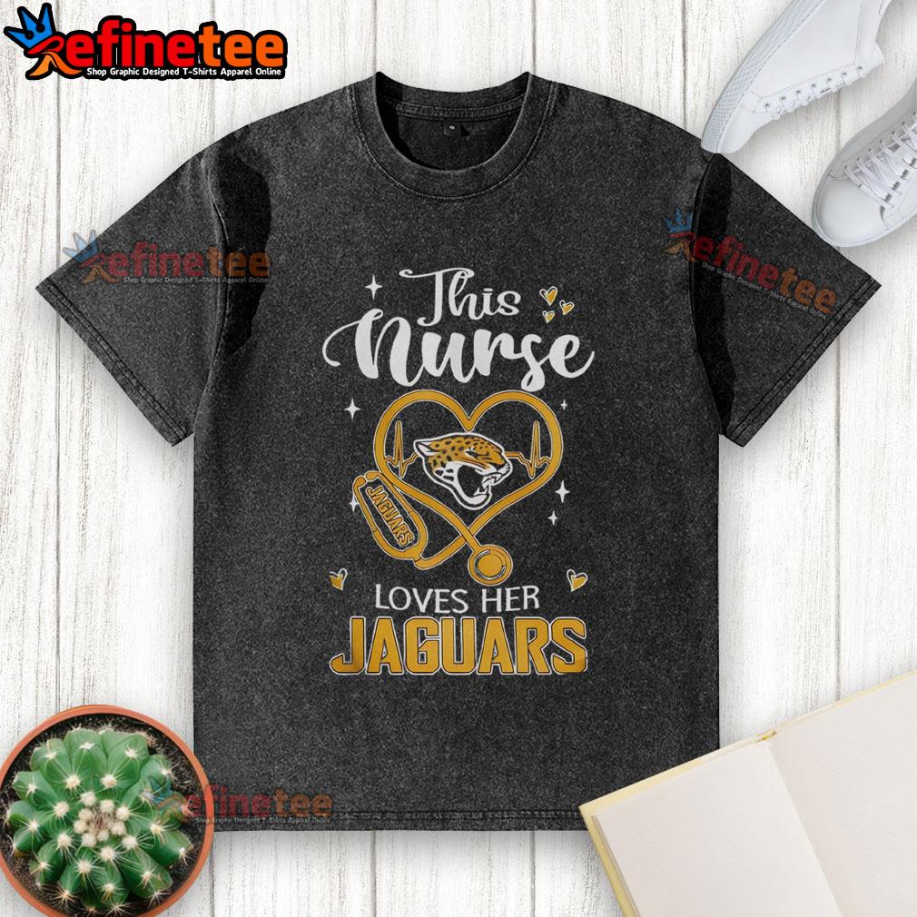 Good This Nurse Love Her Jacksonville Jaguars Washed T Shirt Alt Text: Nurse proudly wearing a Jacksonville Jaguars washed t-shirt, showcasing team spirit and love for football.
