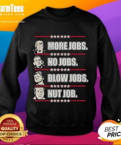 Alt Text: Good Trump More Jobs Obama No Jobs sweatshirt showcasing a bold political statement on job creation.