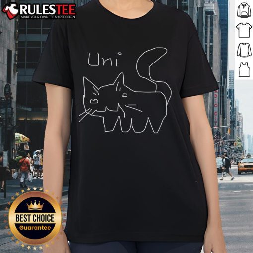 Good Uni Doodle Cat Art Ladies Tee featuring a playful cat illustration on a stylish t-shirt for cat lovers.