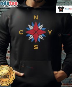 Happy Crosby Stills Nash Young wearing a stylish Compass hoodie, showcasing a vibrant design and joyful expression.