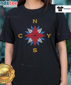 Alt Text: Happy Crosby Stills Nash Young Compass Ladies Tee featuring a vibrant design and comfortable fit for music fans.
