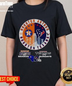 Happy Houston Astros All Season Texans on Sundays ladies tee featuring vibrant team colors and a stylish design.