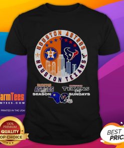 Happy Houston Astros All Season Texans On Sundays T-Shirt featuring vibrant team logos and a fun, sporty design.