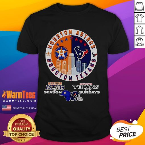 Happy Houston Astros All Season Texans On Sundays T-Shirt featuring vibrant team logos and a fun, sporty design.