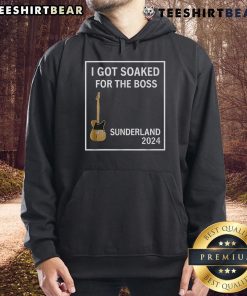 Happy person wearing a 'Soaked For The Boss' Sunderland 2024 hoodie, showcasing vibrant colors and a cheerful expression.