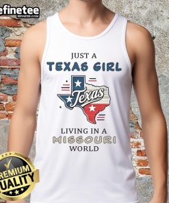 Happy Texas girl in a Missouri world tank top, smiling outdoors, showcasing a blend of Southern and Midwest style.