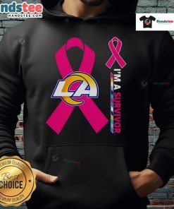 Happy Los Angeles Rams hoodie for Cancer Awareness, featuring 'I'm A Survivor' message, perfect for fans and supporters.
