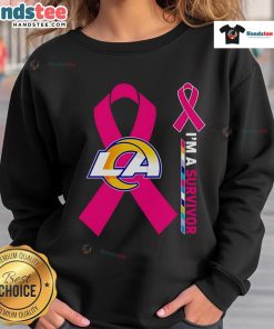 Happy Los Angeles Rams X Cancer Awareness 'I'm A Survivor' sweatshirt celebrating cancer survivors in team spirit.