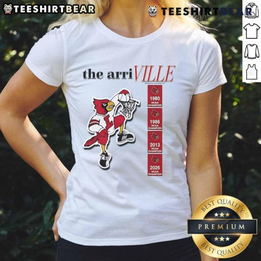 Alt Text: Happy Louisville Cardinals The Arri Ville ladies tee featuring a vibrant design, perfect for fans and casual wear.