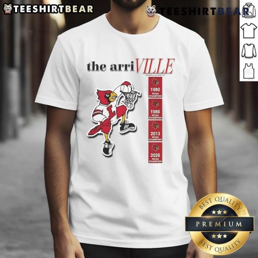 Happy Louisville Cardinals fans wearing The Arri Ville T-Shirt, showcasing team spirit and vibrant colors.