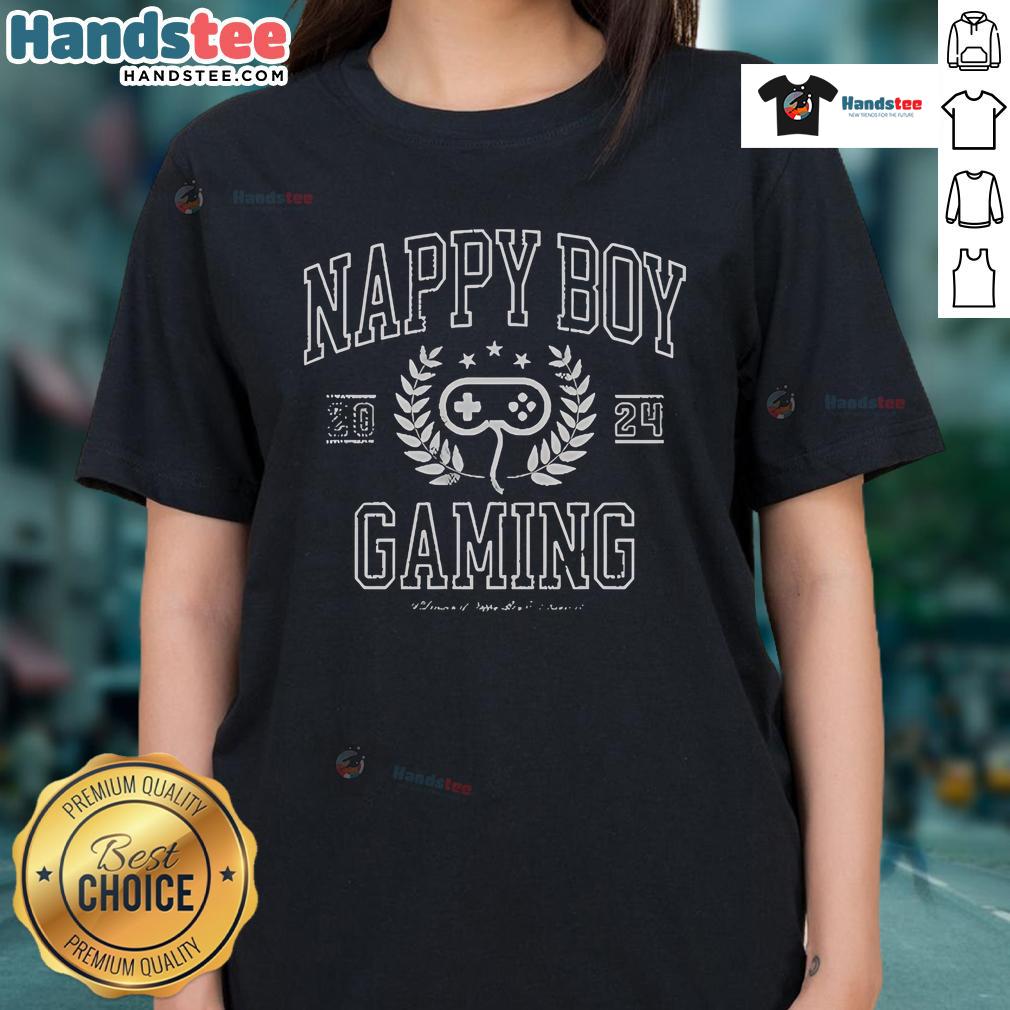Happy Nappy Boy Gaming Nbg Collegiate Ladies Tee Happy boy gaming in a NBG Collegiate Ladies Tee, showcasing a fun and vibrant gaming lifestyle.