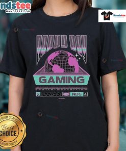Happy boy gaming worldwide in a stylish ladies tee, showcasing fun and comfort for gaming enthusiasts.