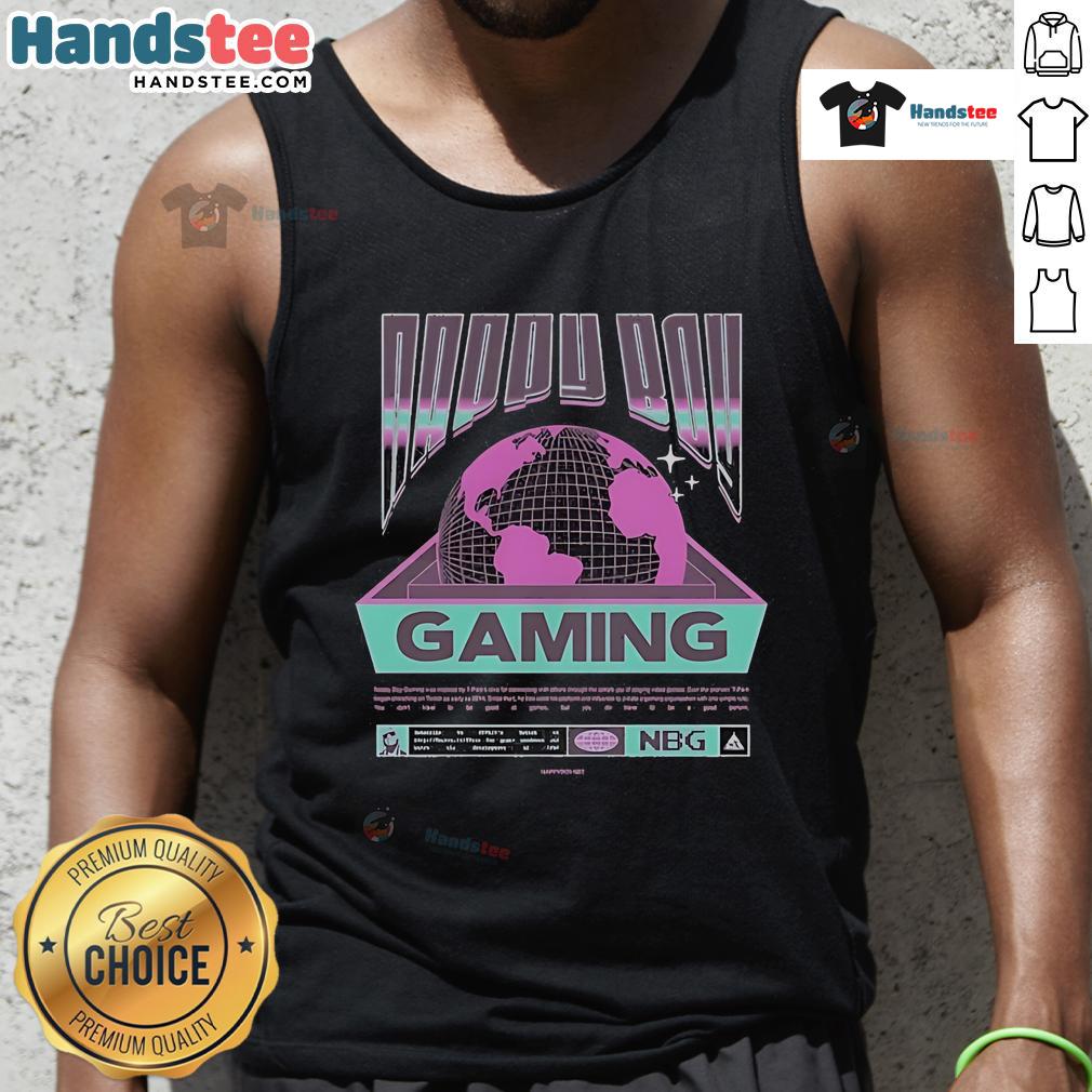 Happy Nappy Boy Gaming Worldwide Tank Top Happy boy wearing a 'Gaming Worldwide' tank top, smiling while playing video games at home.