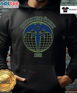 Happy Queensryche Athletic Globe 1981 Hoodie featuring a vintage design and vibrant colors, perfect for music fans.