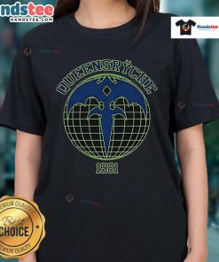 Happy Queensryche Athletic Globe 1981 ladies tee featuring vintage band logo and stylish design for music fans.