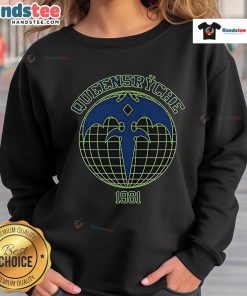 Happy Queensryche Athletic Globe 1981 sweatshirt featuring vibrant graphics and a classic design for rock music fans.