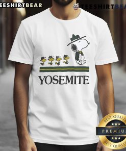 Alt Text: Vintage Happy Snoopy Yosemite T-Shirt featuring a cheerful Snoopy character against a scenic Yosemite backdrop.