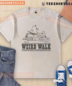 Happy T-shirt featuring 'Weird Walk' design, showcasing happiness with old stones and vibrant colors.