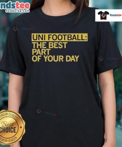 Happy Uni Football Ladies Tee showcasing vibrant design, perfect for fans celebrating their favorite sport every day.